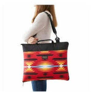 Pendleton Foldable Geometric Picnic Blanket Red with Carry Handle & Strap